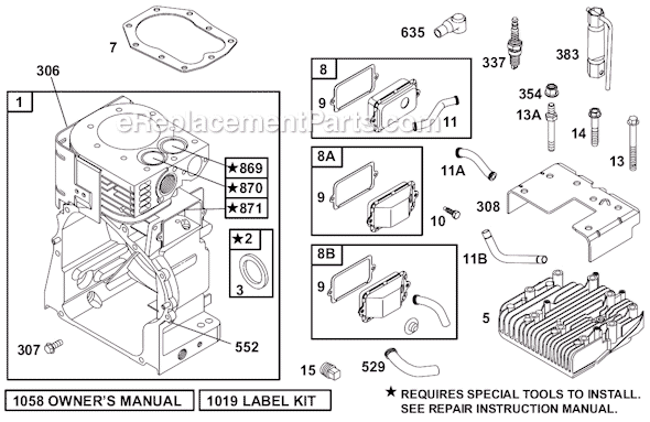 Page A Diagram and Parts List for 19B400SERIES  Briggs and Stratton Engine